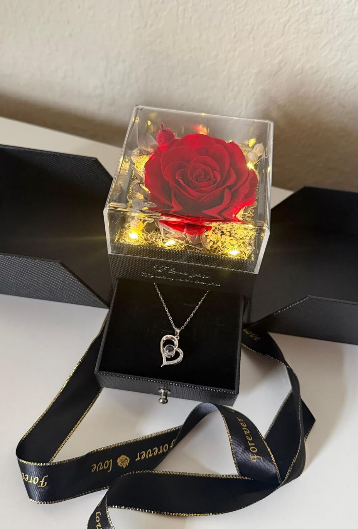 Preserved Real Rose with Heart Necklace Gift Set - photo 2