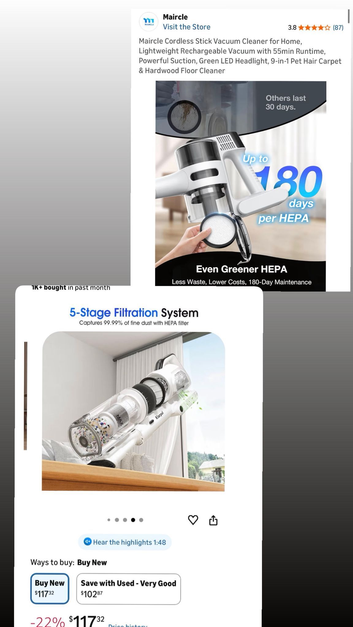 Cordless Vacuum Cleaner, 600W 50KPA 70Mins Runtime - photo 3
