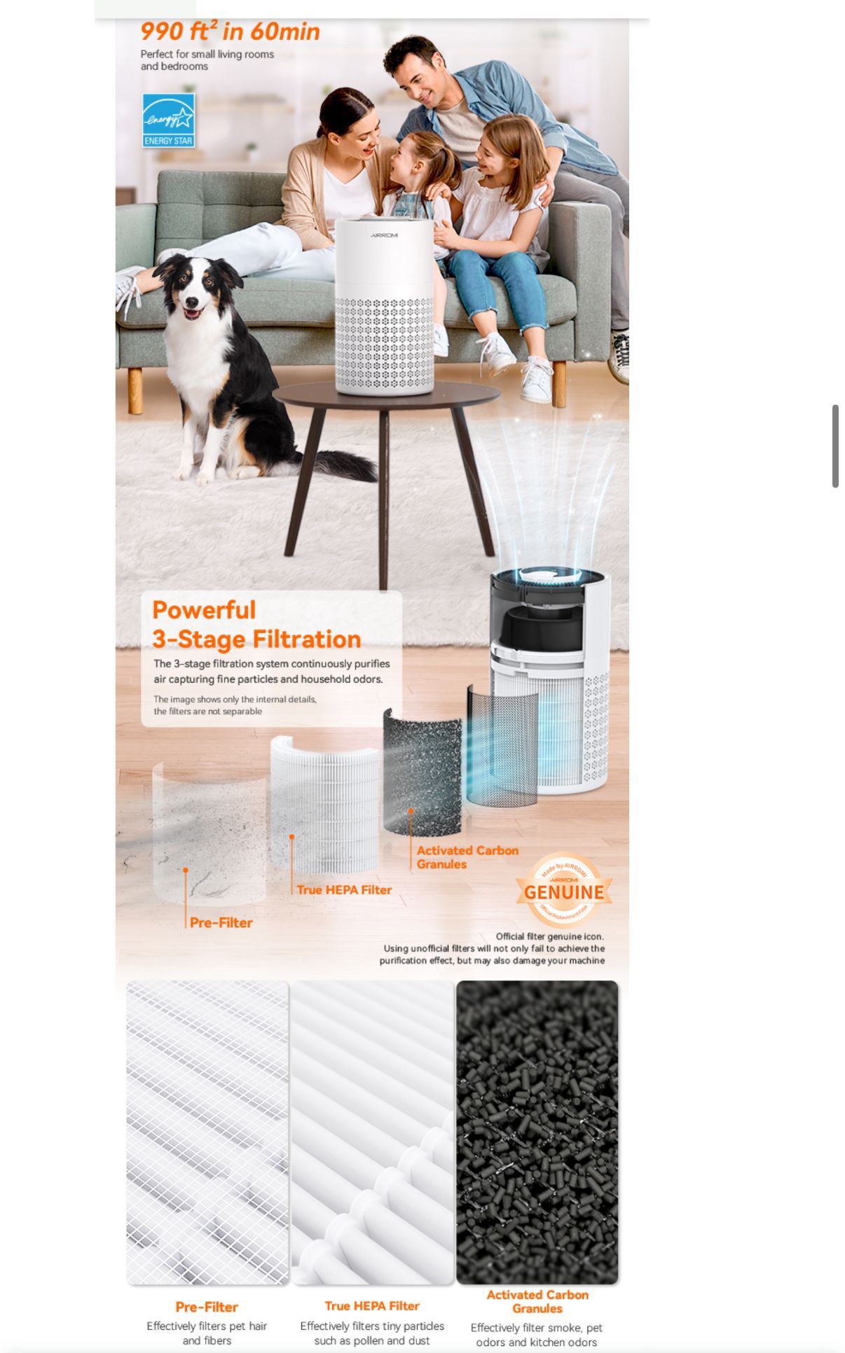 Air Purifier for Bedroom/Home with Sleep Mode & HEPA Filter - photo 4