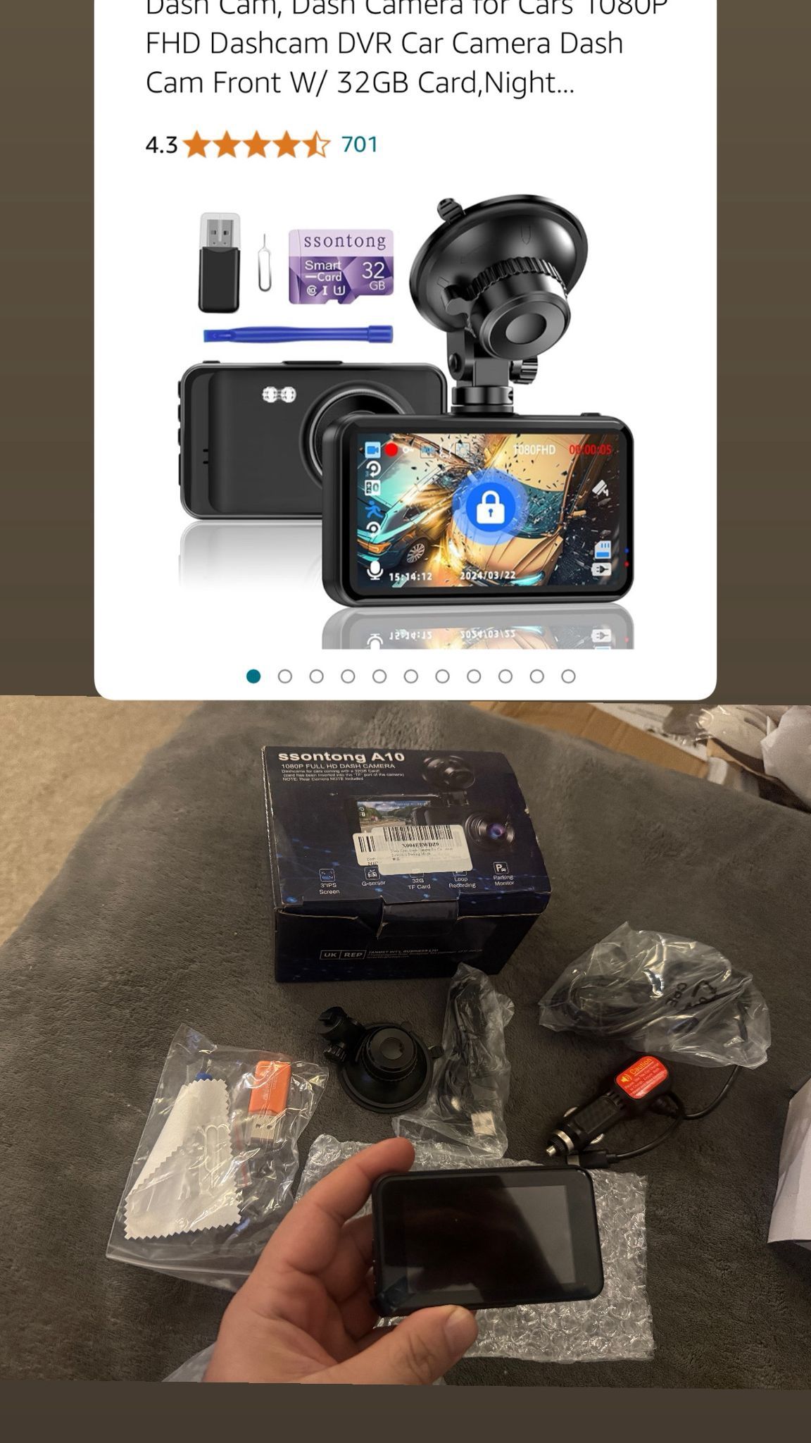 1080P FHD Dash Cam with 32GB Card, Night Vision, 170° Wide