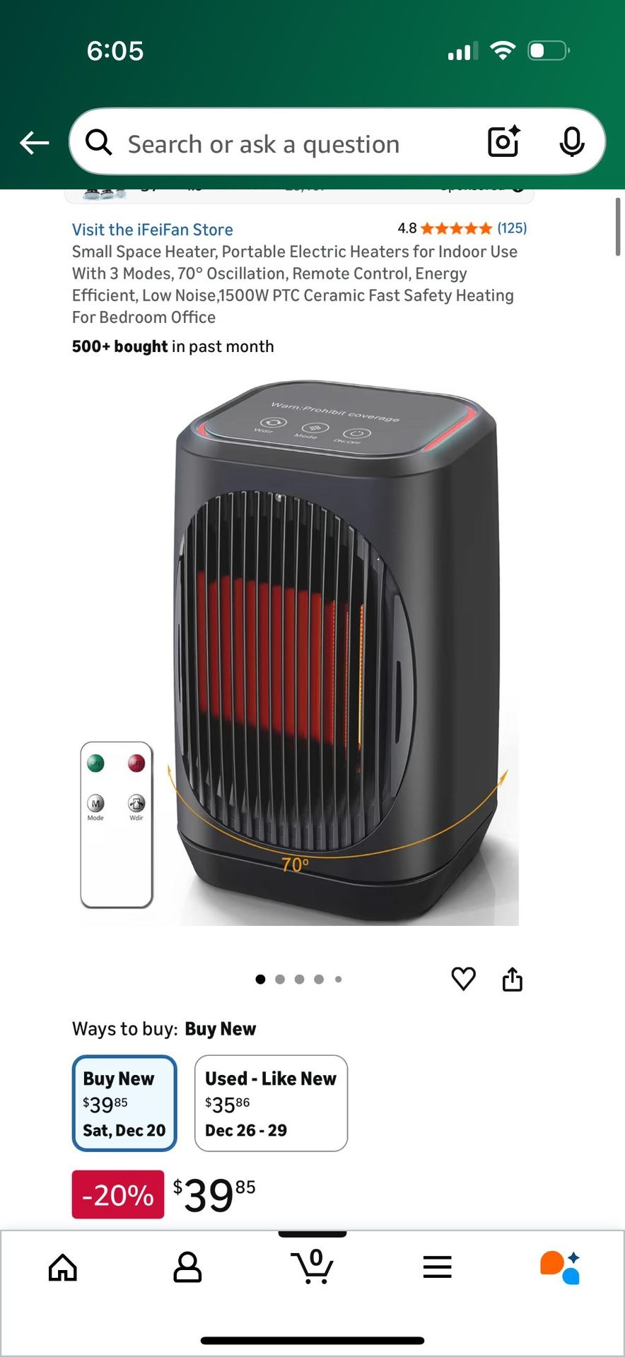 Portable Electric Space Heater with Remote and Oscillation - photo 4