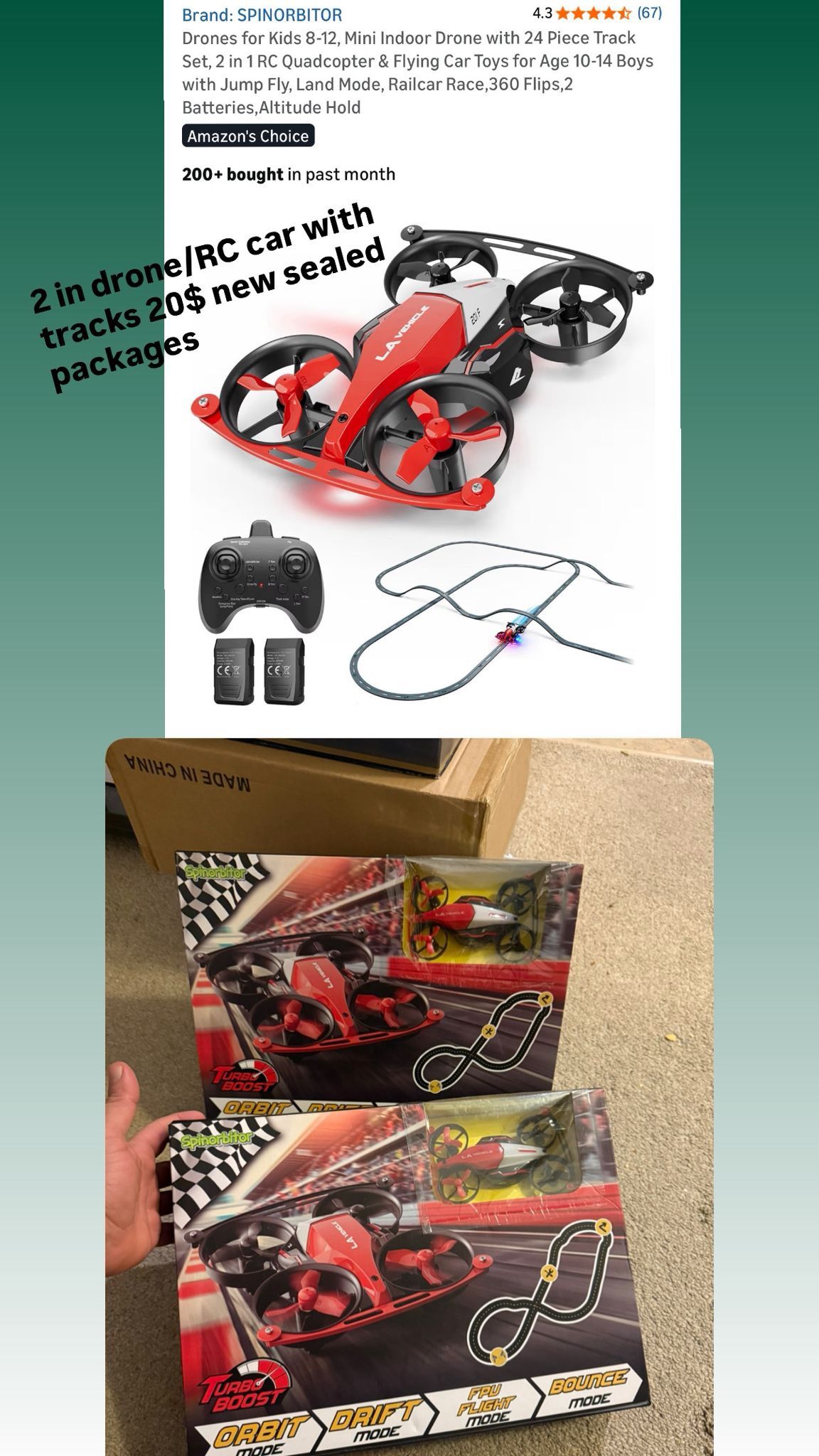 2-in-1 Mini Indoor RC Drone & Flying Car with Track Set