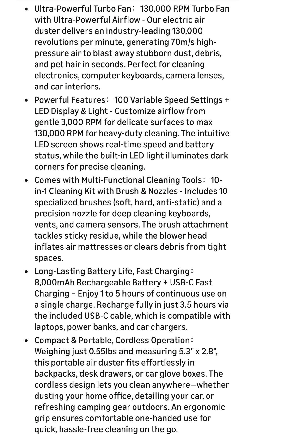 130,000 RPM Rechargeable Cordless Electric Air Duster - photo 3