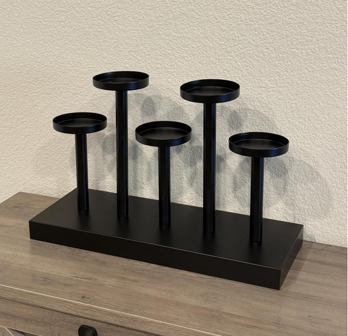 5 Black Metal Pillar Candlestick Holders - photo 2