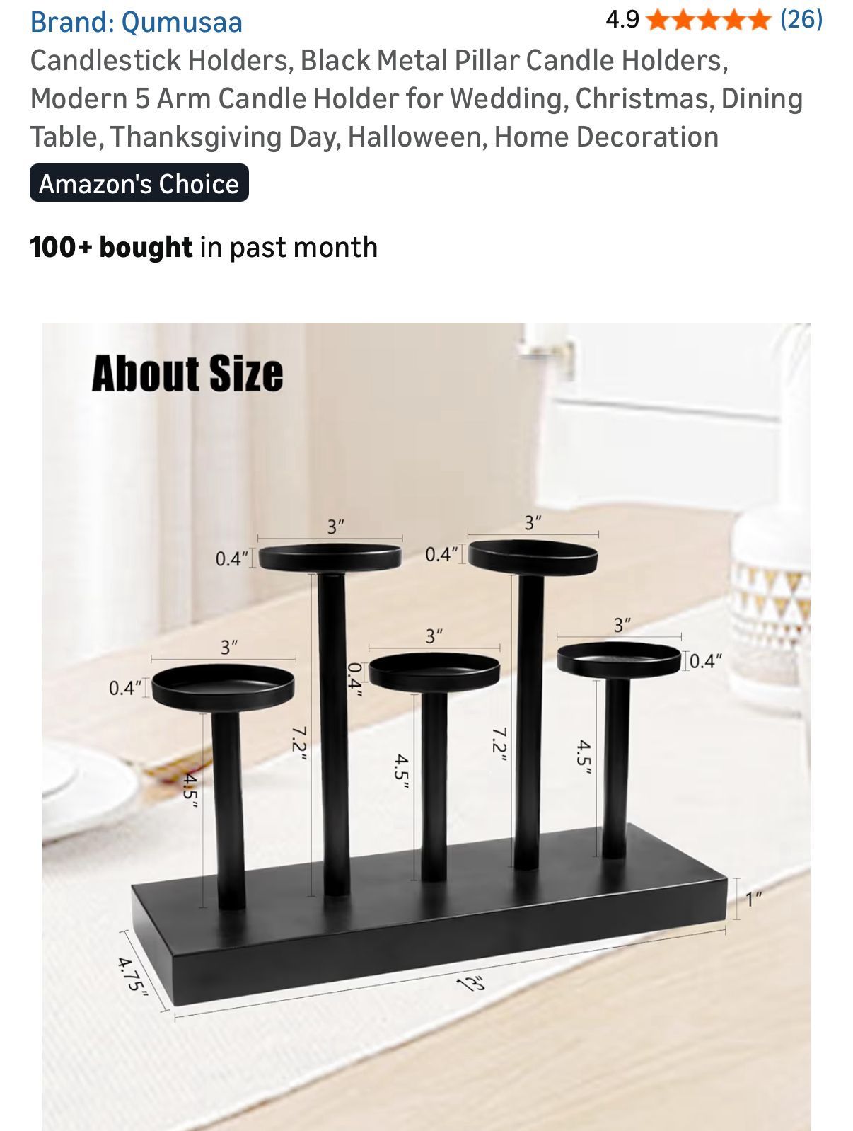 5 Black Metal Pillar Candlestick Holders - photo 3