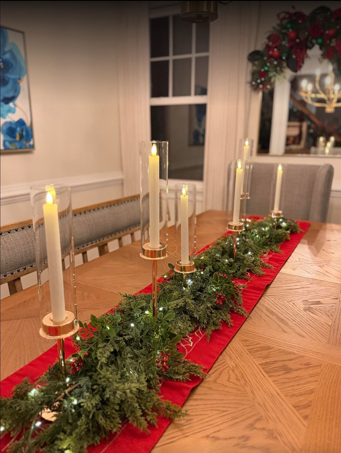Set of 6 Gold Taper Candle Holders with Glass Chimneys