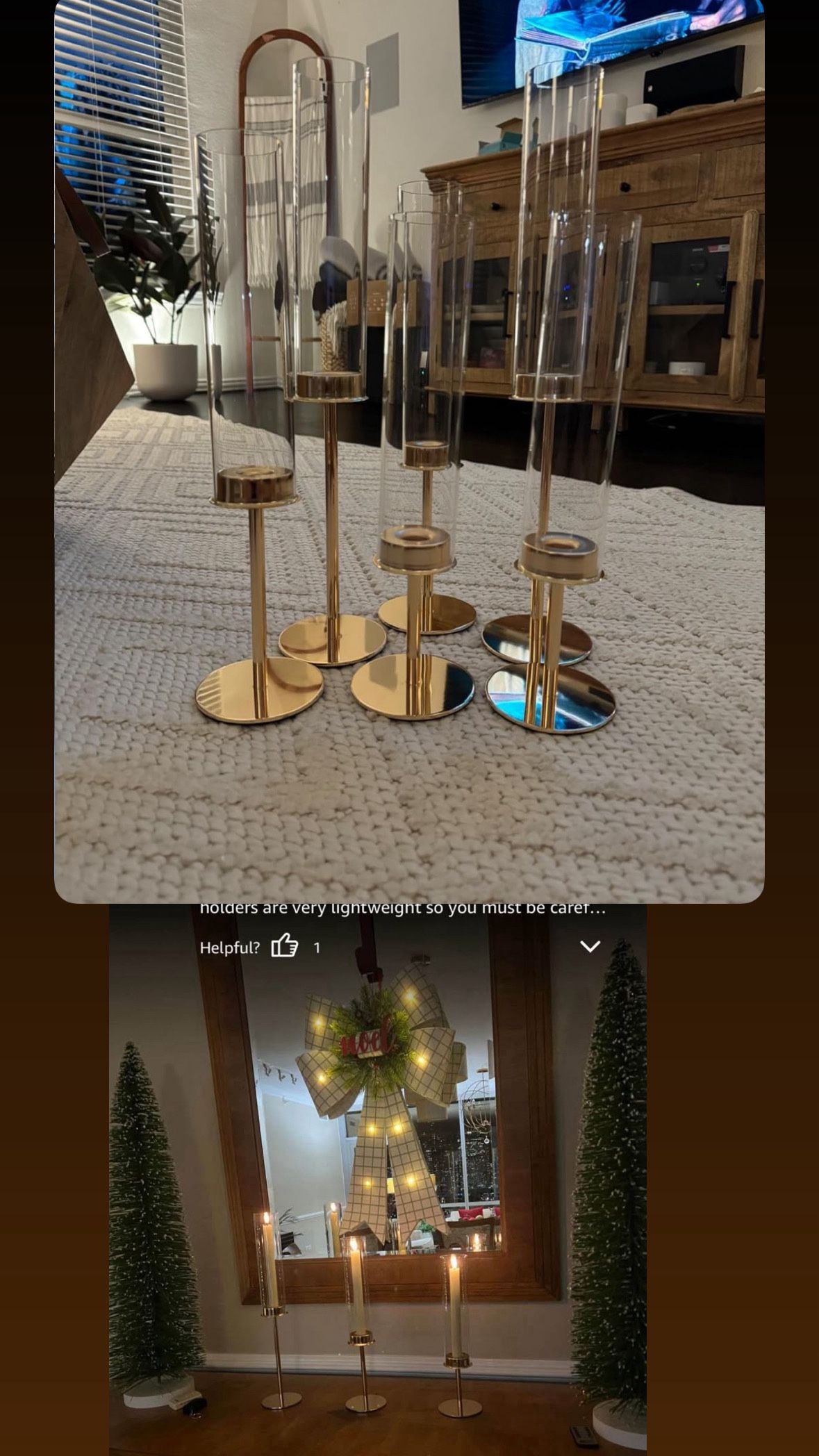Set of 6 Gold Taper Candle Holders with Glass Chimneys - photo 3