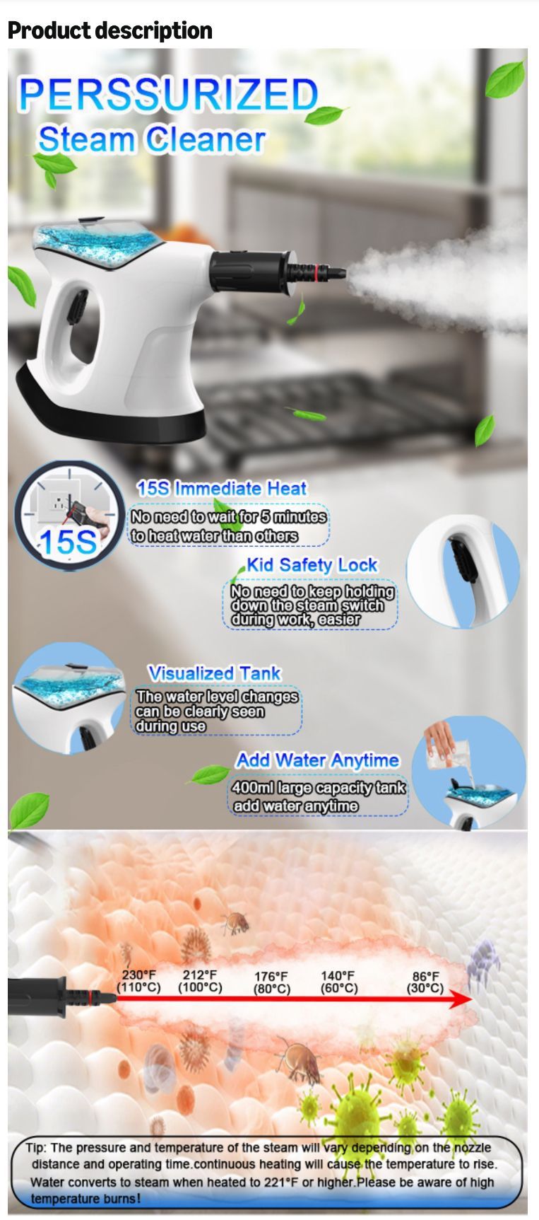 Handheld Steam Cleaner with 9 Accessories - photo 2
