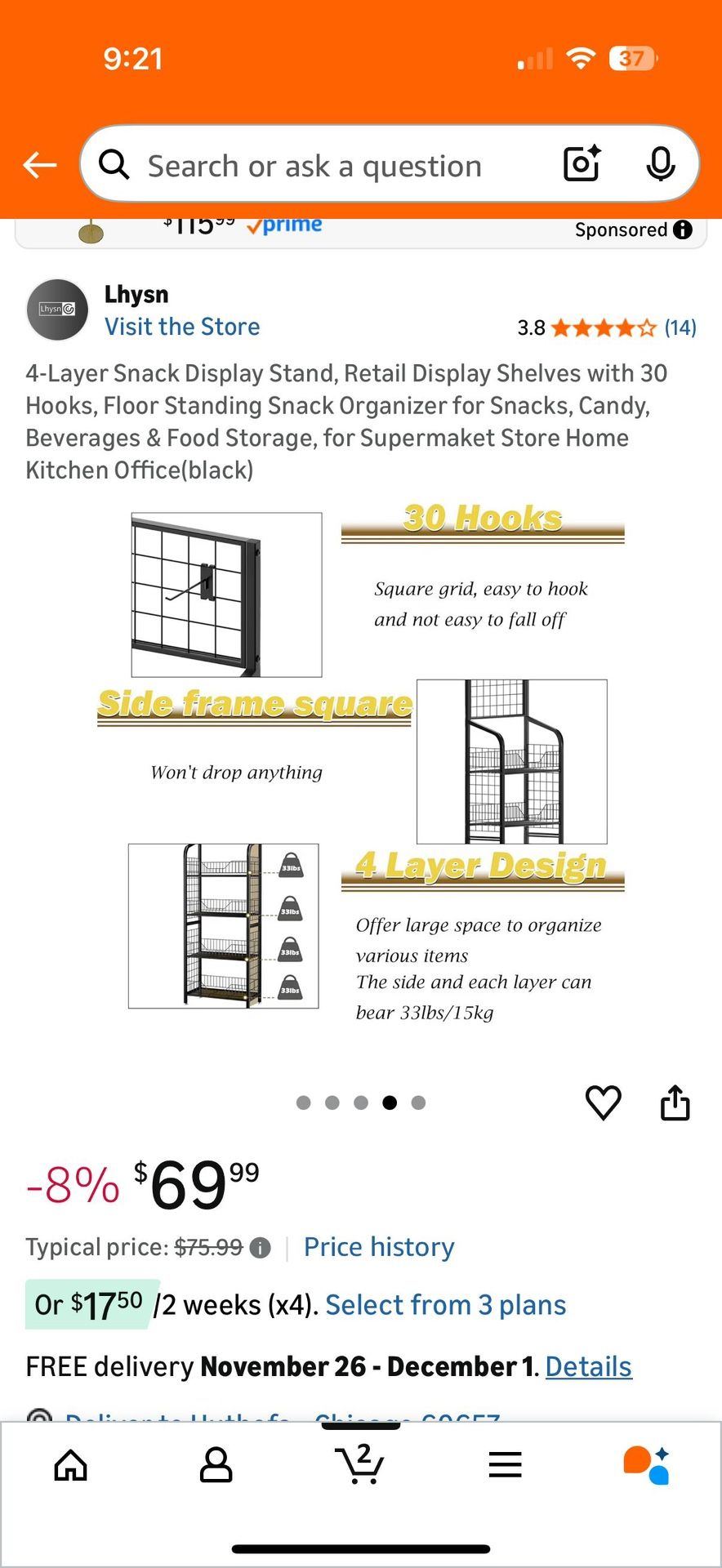 4-Layer Snack Display Stand with 30 Hooks - photo 4