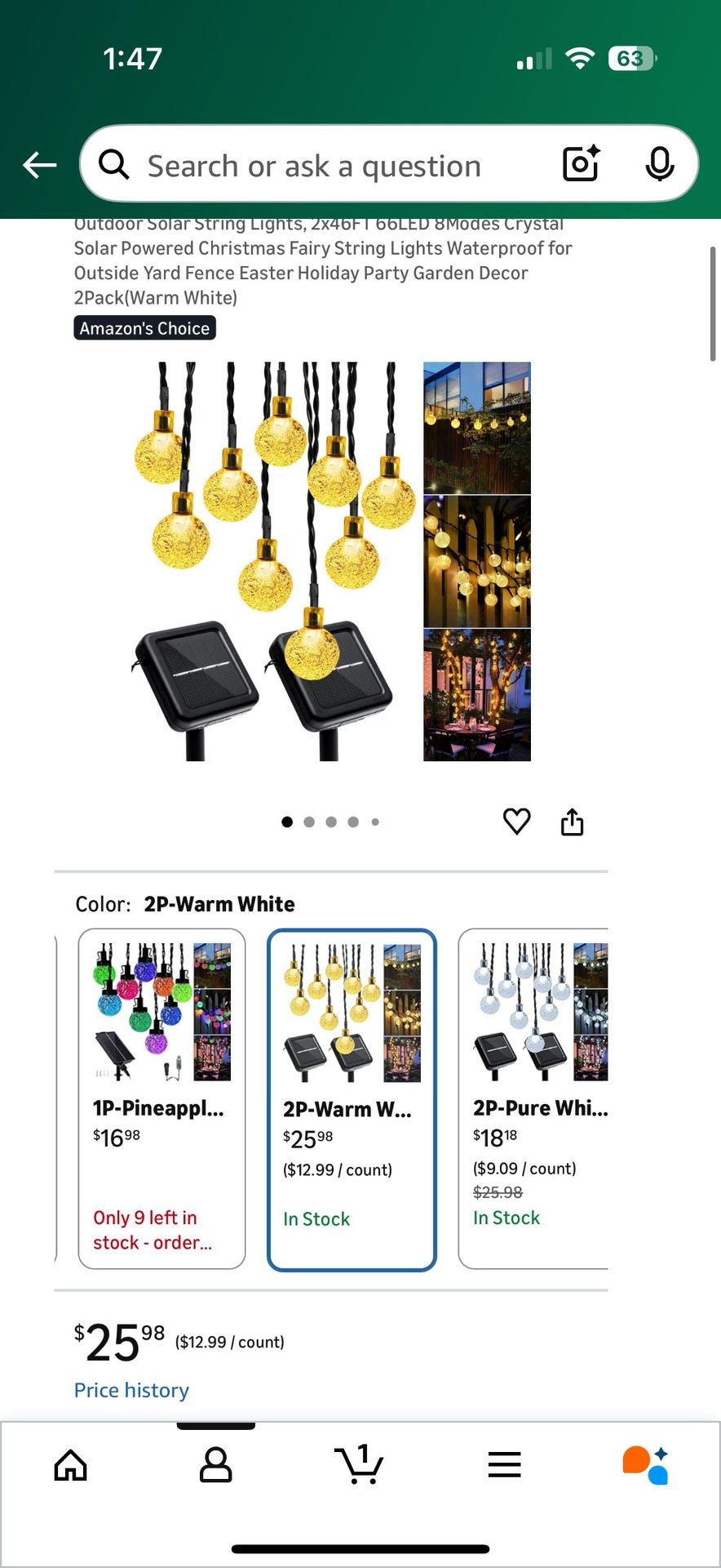 50Ft 66LED Solar Powered Outdoor String Lights - photo 2