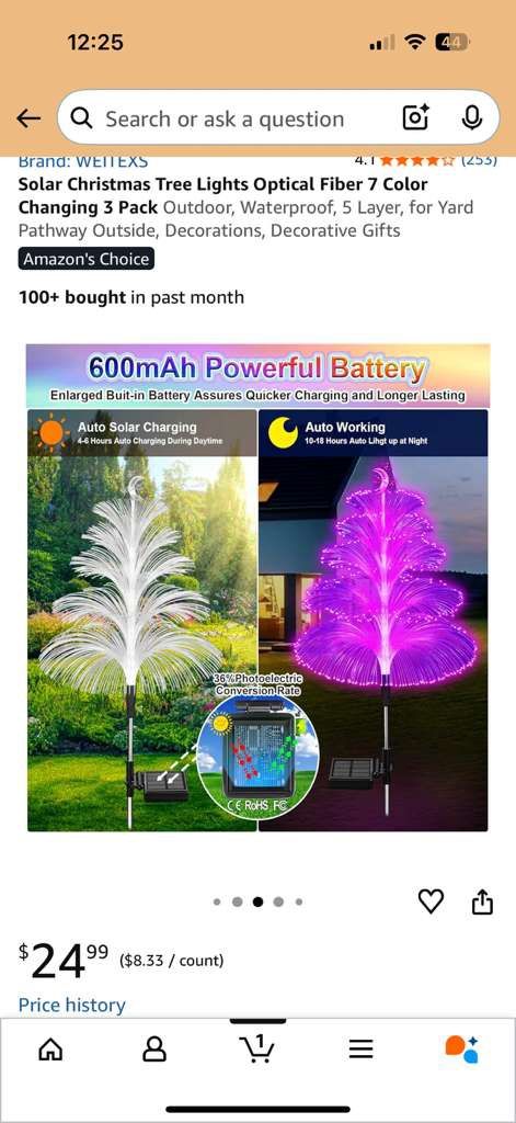 Solar Christmas Tree Lights Optical Fiber 7 Color Changing 3 Pac - photo 3