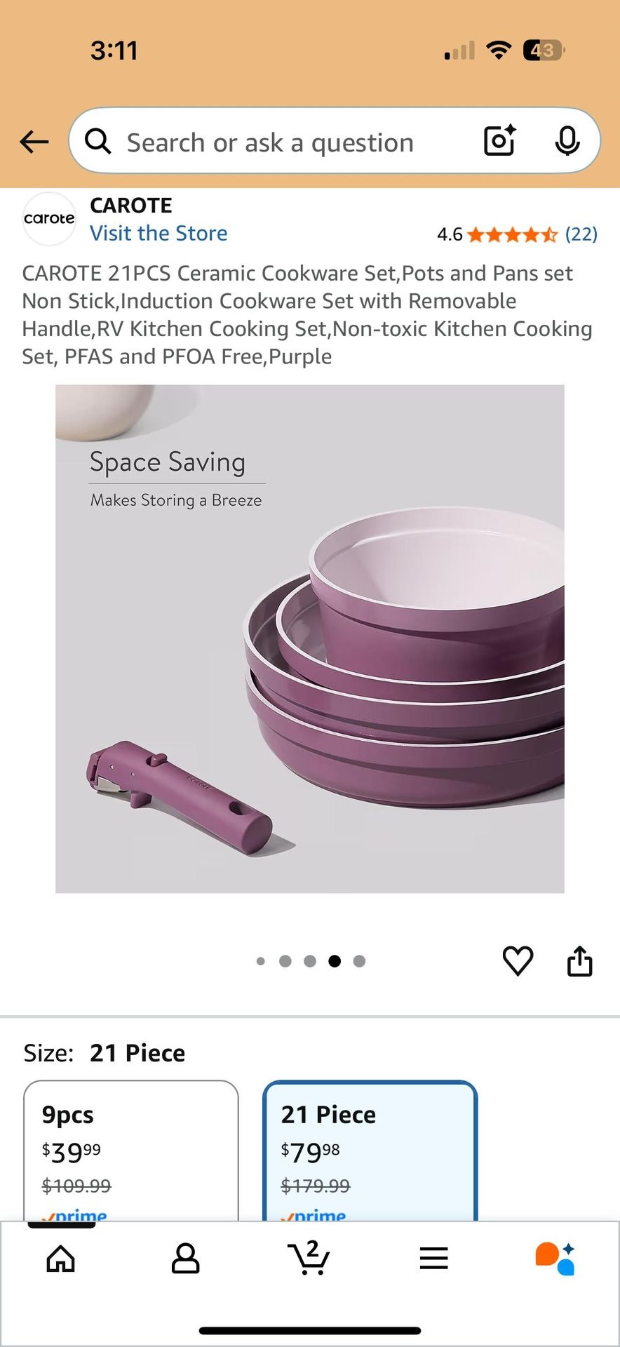Ceramic Non-Stick Cookware Set with Removable Handle - photo 3