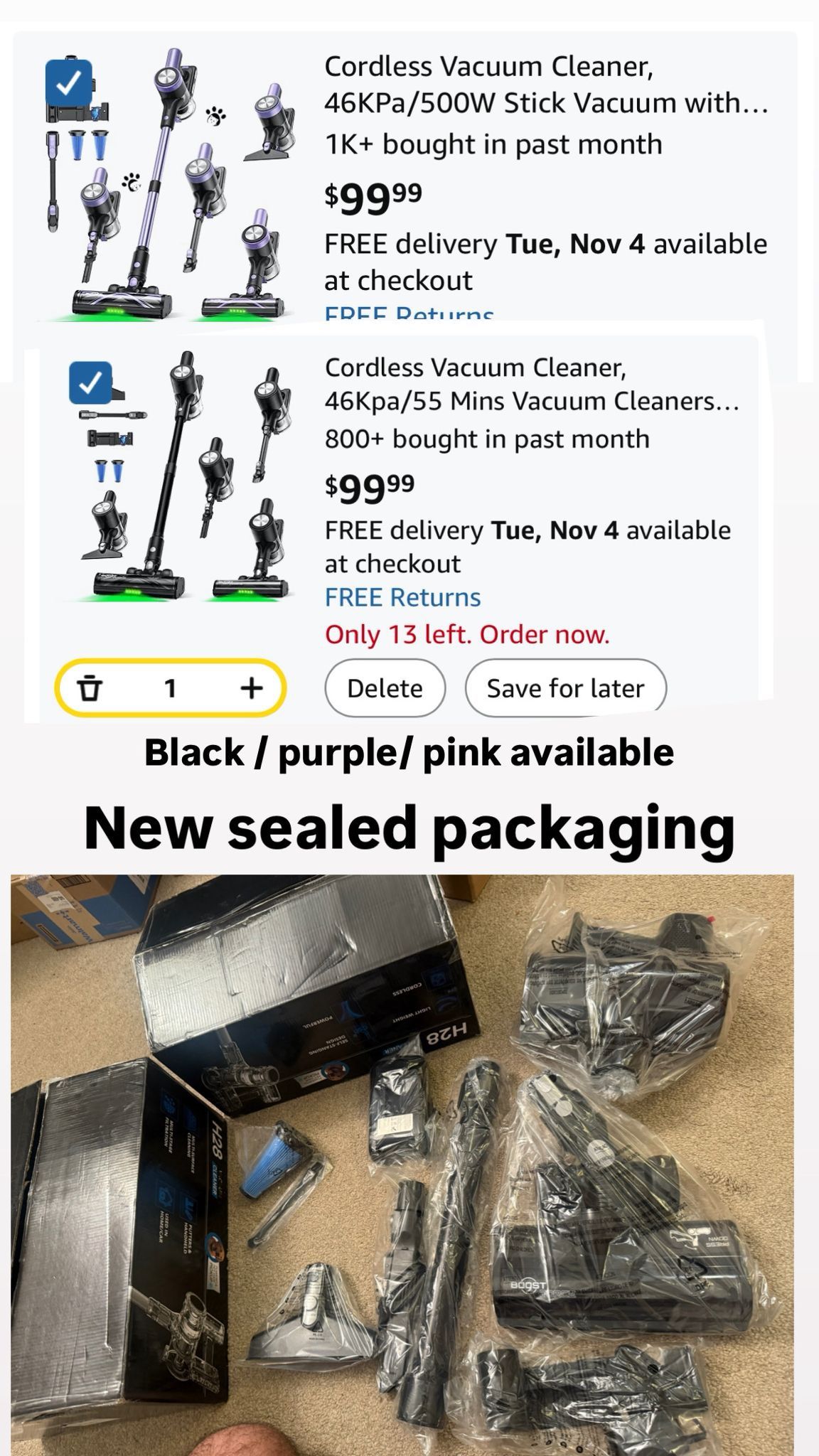 Cordless Vacuum Cleaner 46KPa 500W Stick Vacuum