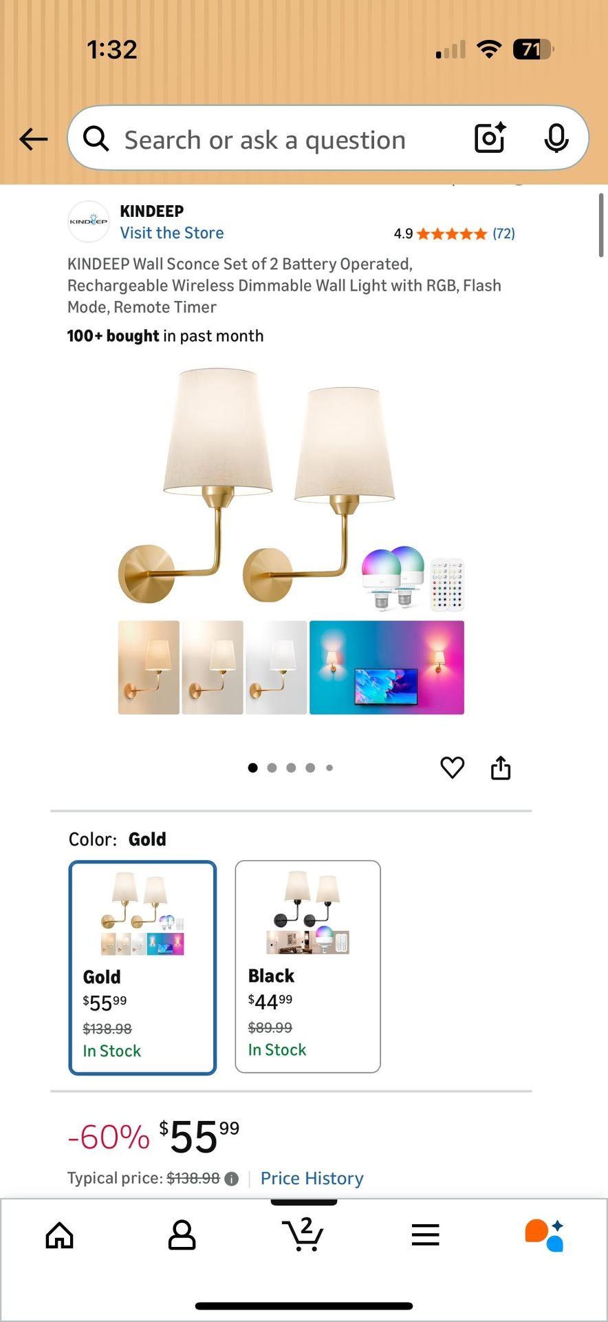 Wall Sconce Set of 2 Rechargeable Wireless Dimmable Lights - photo 4