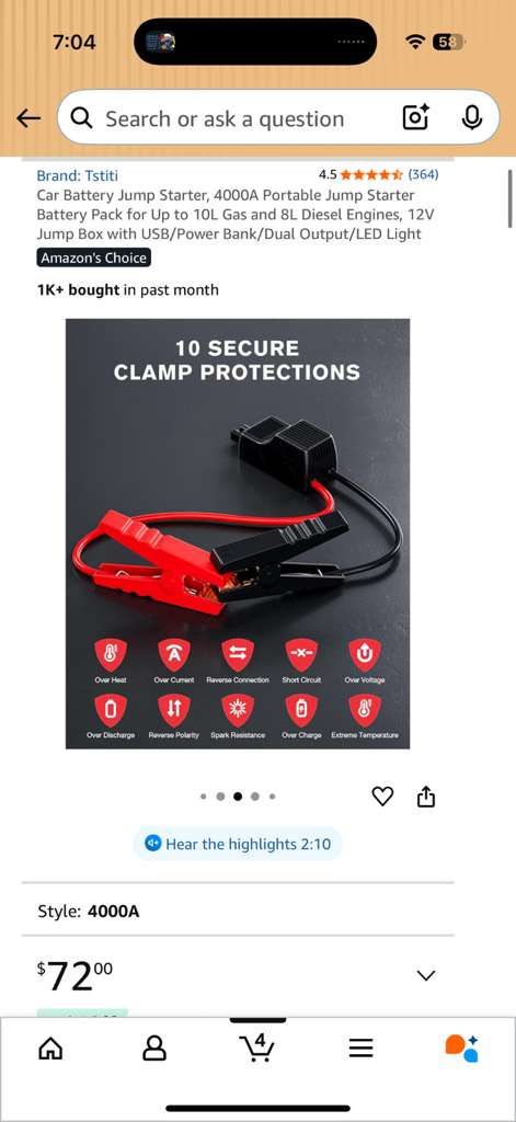 4000A Portable Car Battery Jump Starter Pack - photo 3