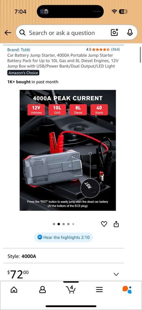 4000A Portable Car Battery Jump Starter Pack - photo 4