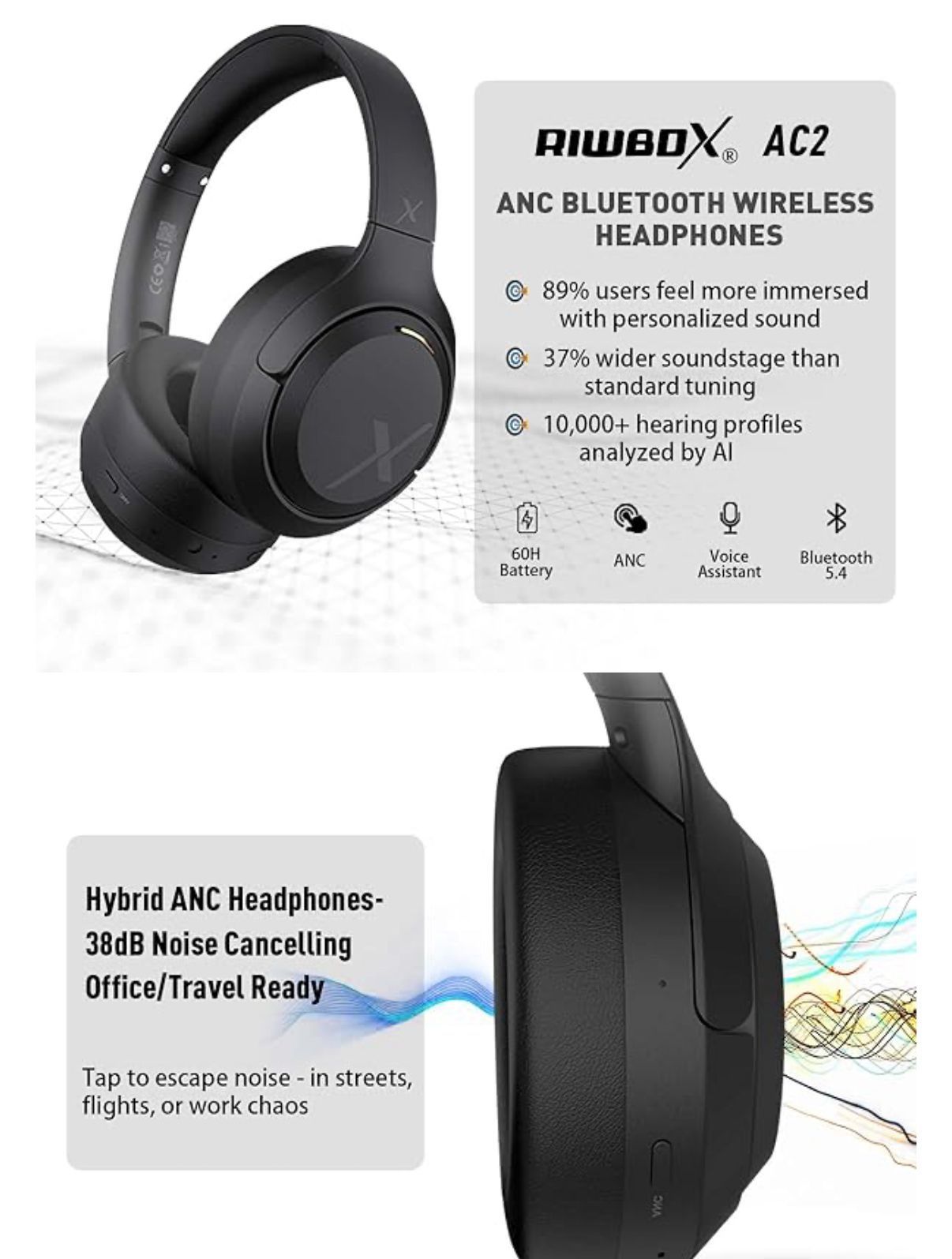Hybrid Active Noise Cancelling Wireless Bluetooth Headphones - photo 3