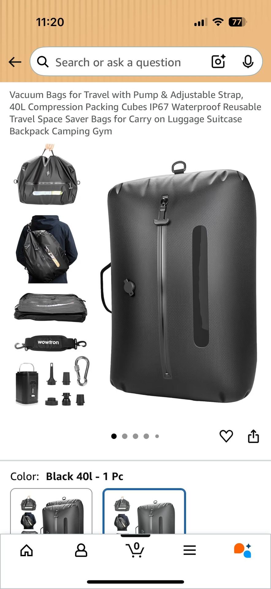 40L Vacuum Compression Packing Cubes with Pump & Strap