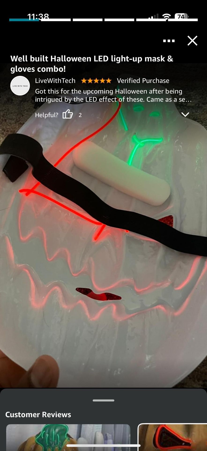 LED Mask and LED Gloves Set - Halloween Costume - photo 4