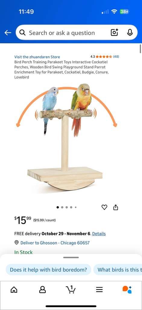 Bird Perch Rocking Toy Natural Wood Parrot Tumbler Toy - photo 5