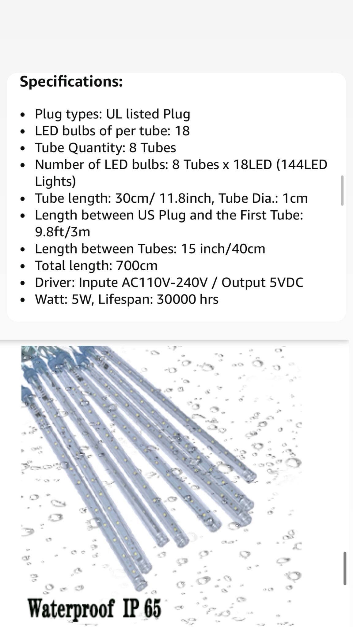 LED Meteor Shower Rain Lights 12 Inch 8 Tubes Waterproof - photo 5