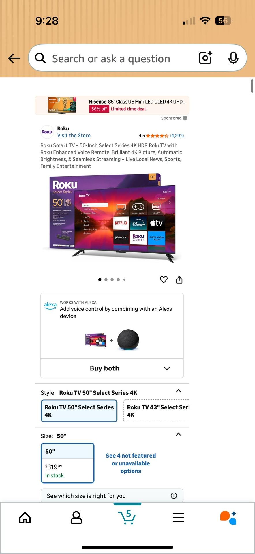 Roku Smart TV – 50-Inch Select Series 4K HDR - photo 2