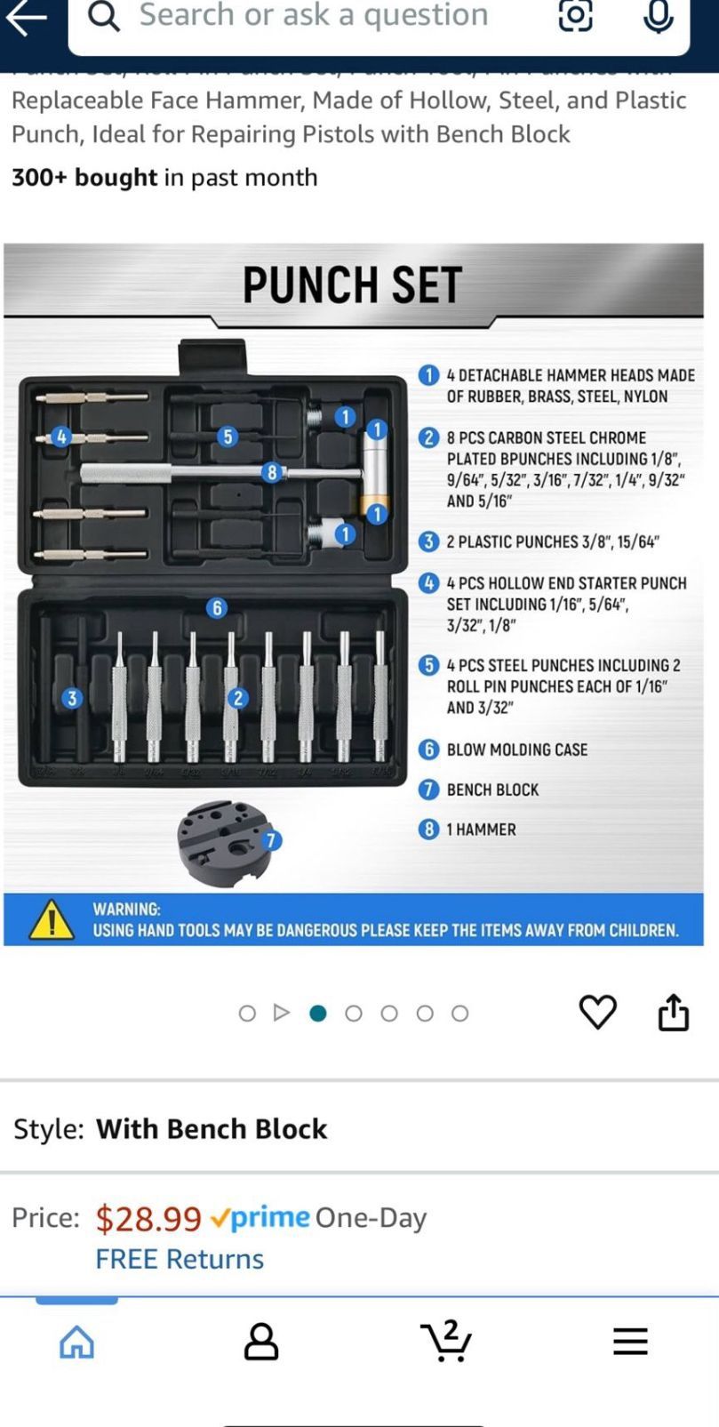 Punch Set, Roll Pin Punch Set with Replaceable Face Hammer