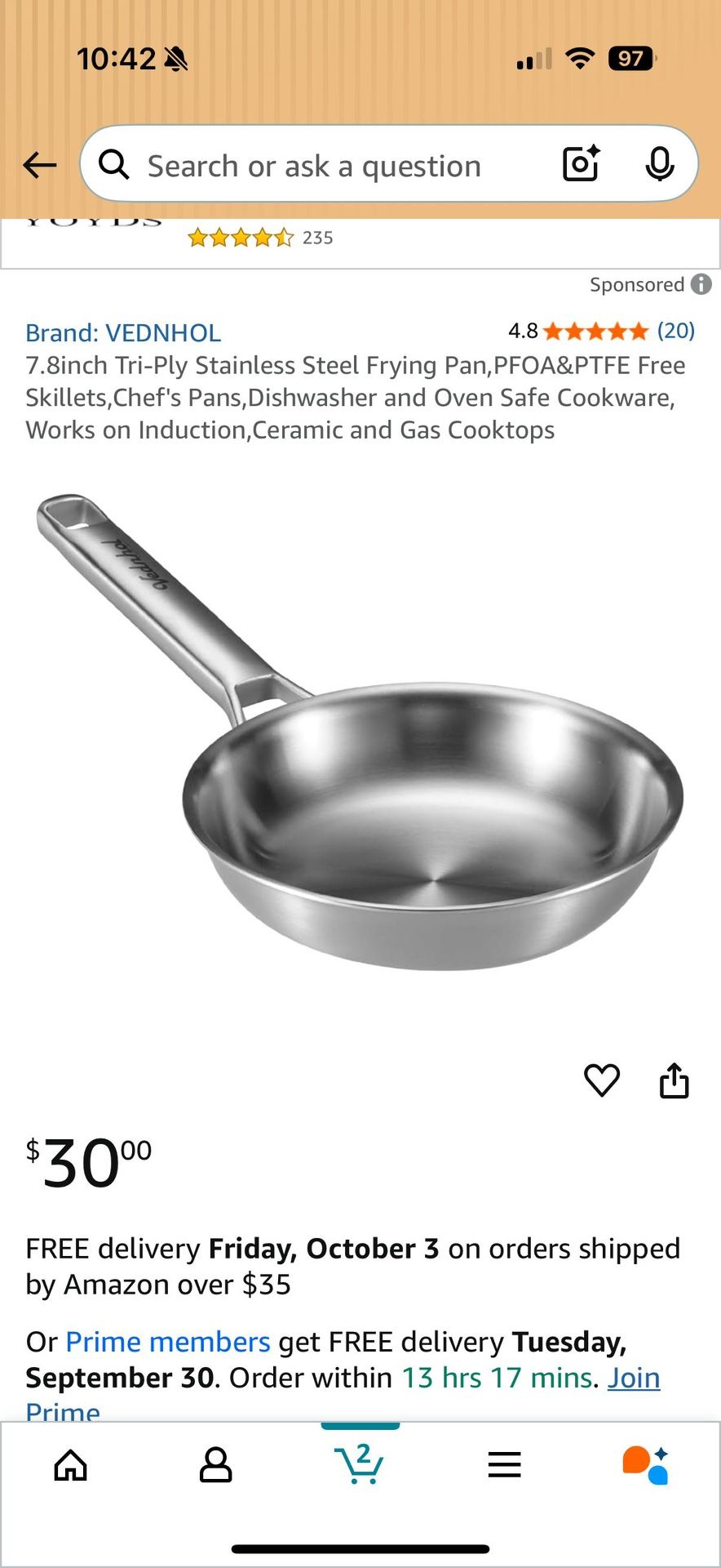 Nonstick Stainless Steel Frying Pan PFOA Free - photo 4