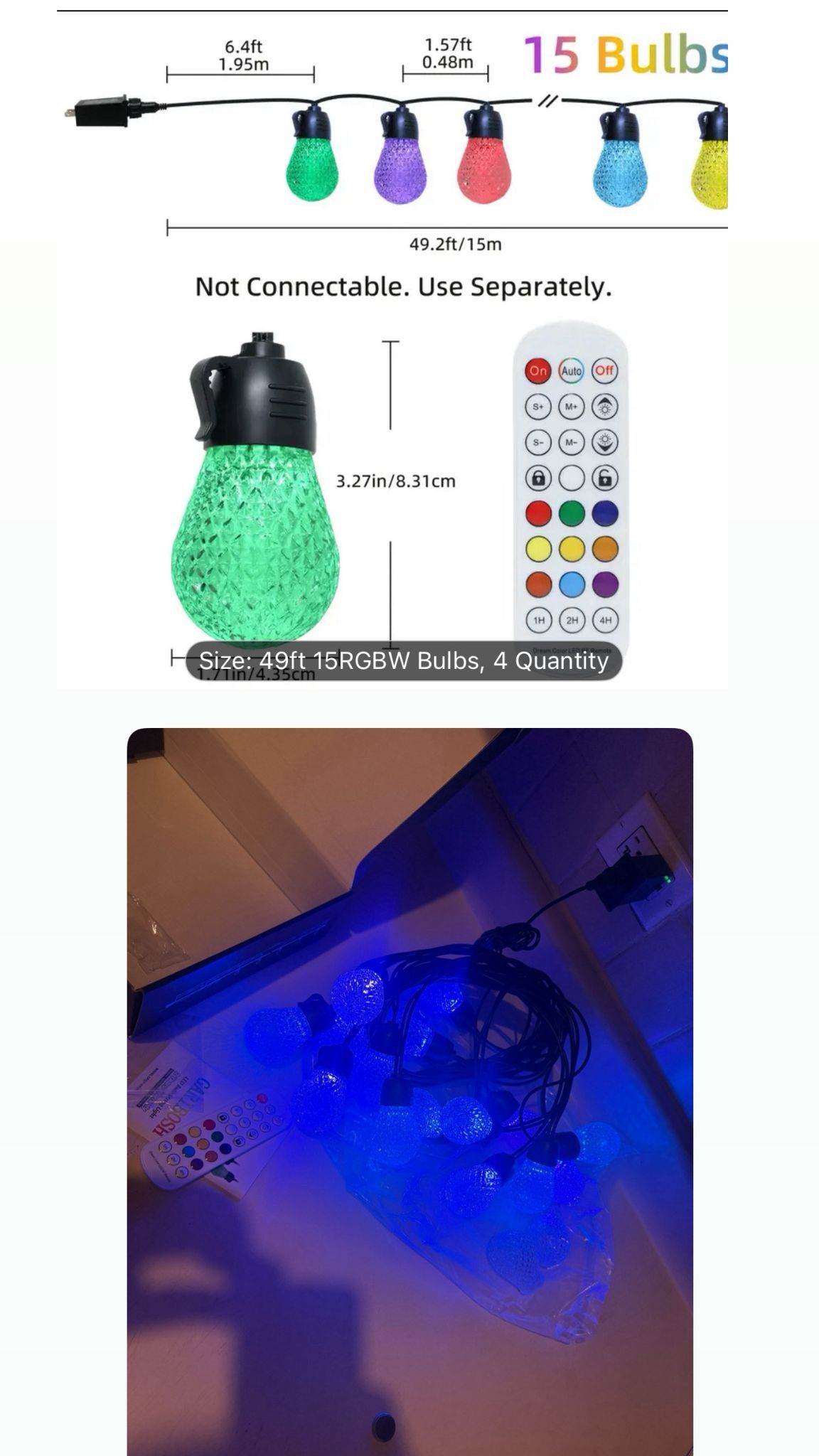 50ft Color Changing Outdoor String Lights - Remote & App - photo 3