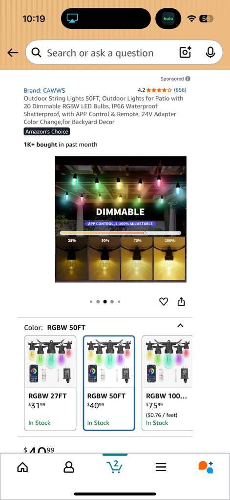 50ft Color Changing Outdoor String Lights - Remote & App - photo 4