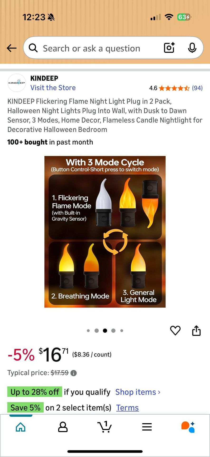 Flickering Flame Night Light 2 Pack - Halloween Decor - photo 3