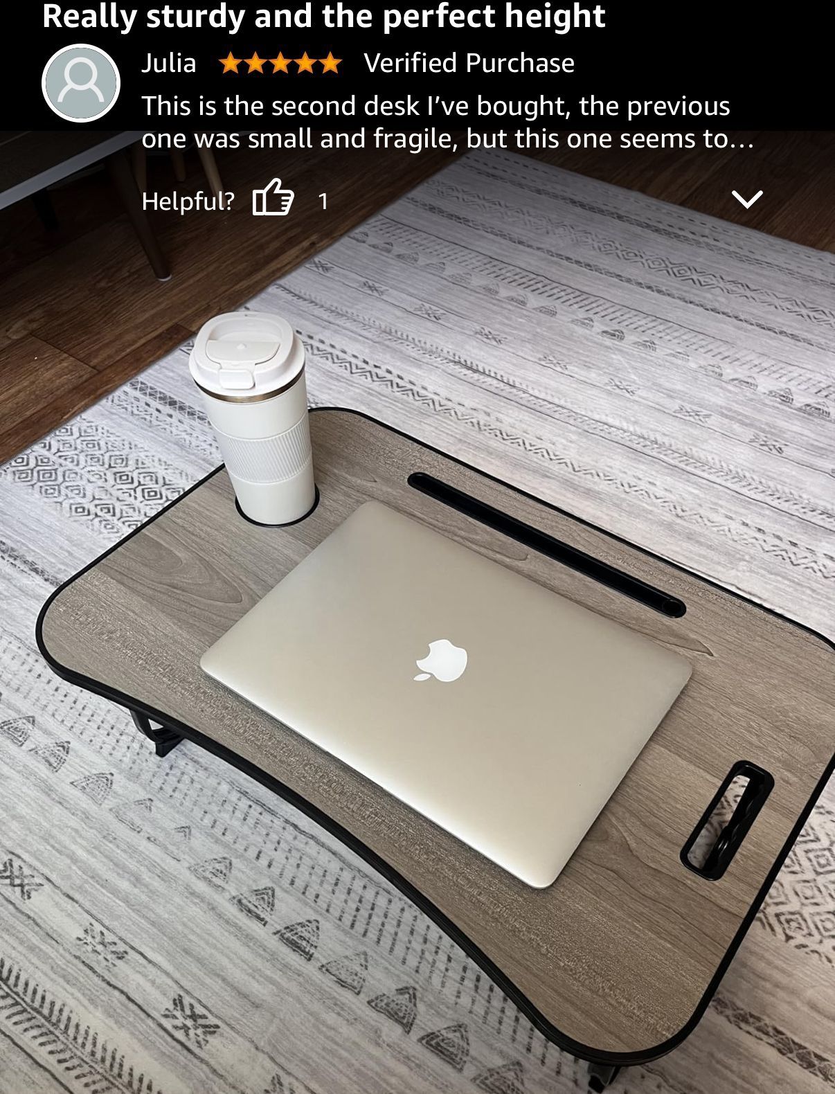 Foldable Lap Desk with Cup Holder & Tablet Slot - Gray Wood - photo 3