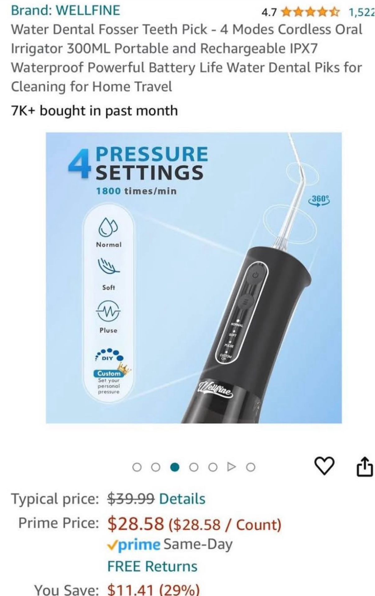 WELLFINE Portable Cordless Water Dental Flosser - photo 4