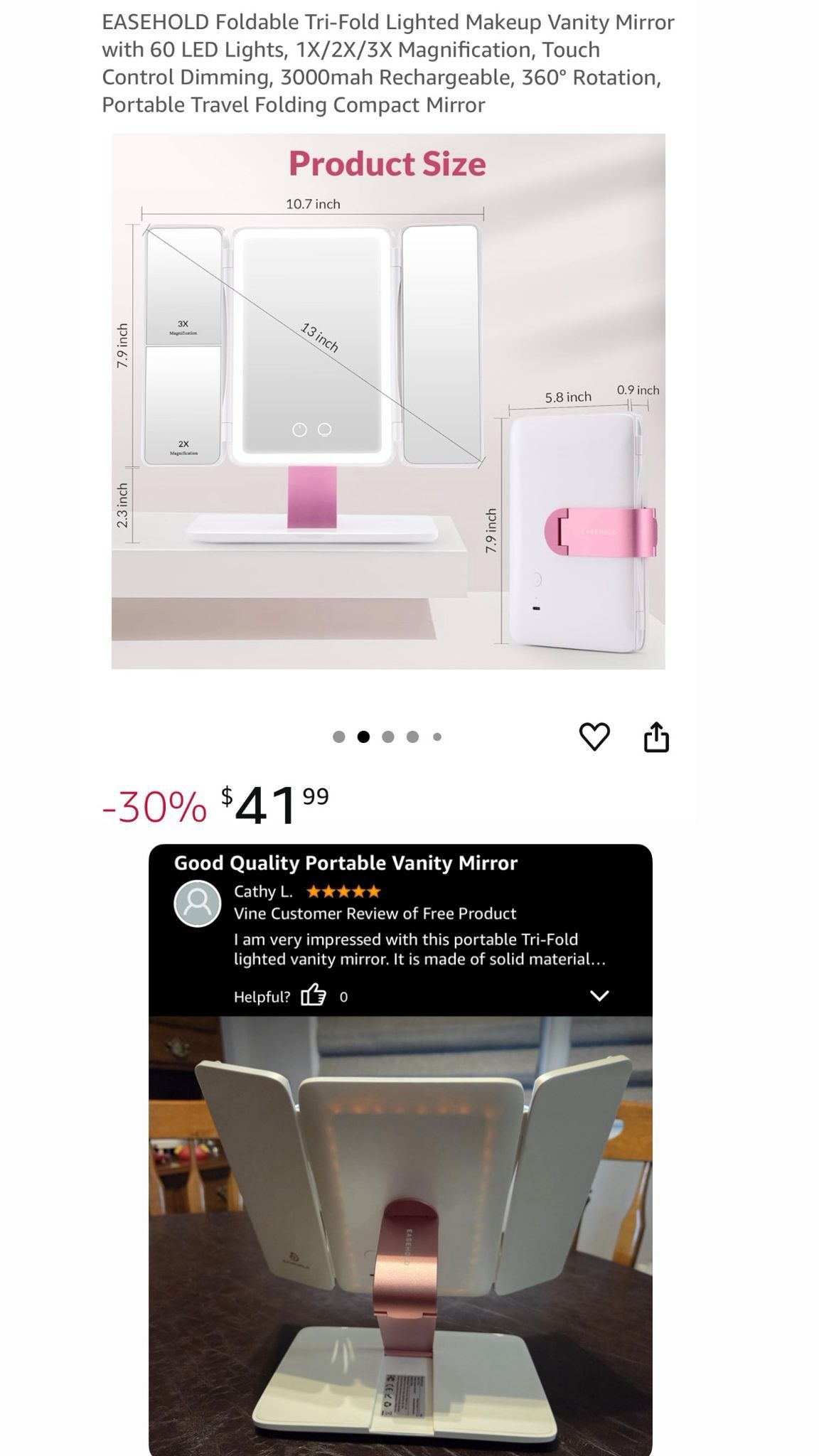 Foldable Tri-Fold Lighted Makeup Vanity Mirror with 60 LEDs - photo 4