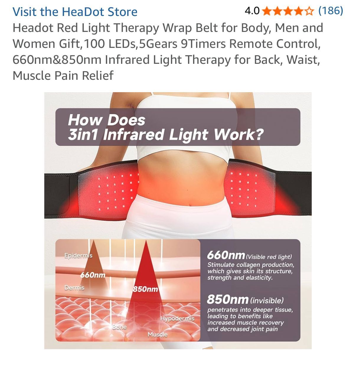 Red Light Therapy Wrap Belt 100 LEDs Infrared Pain Relief - photo 3