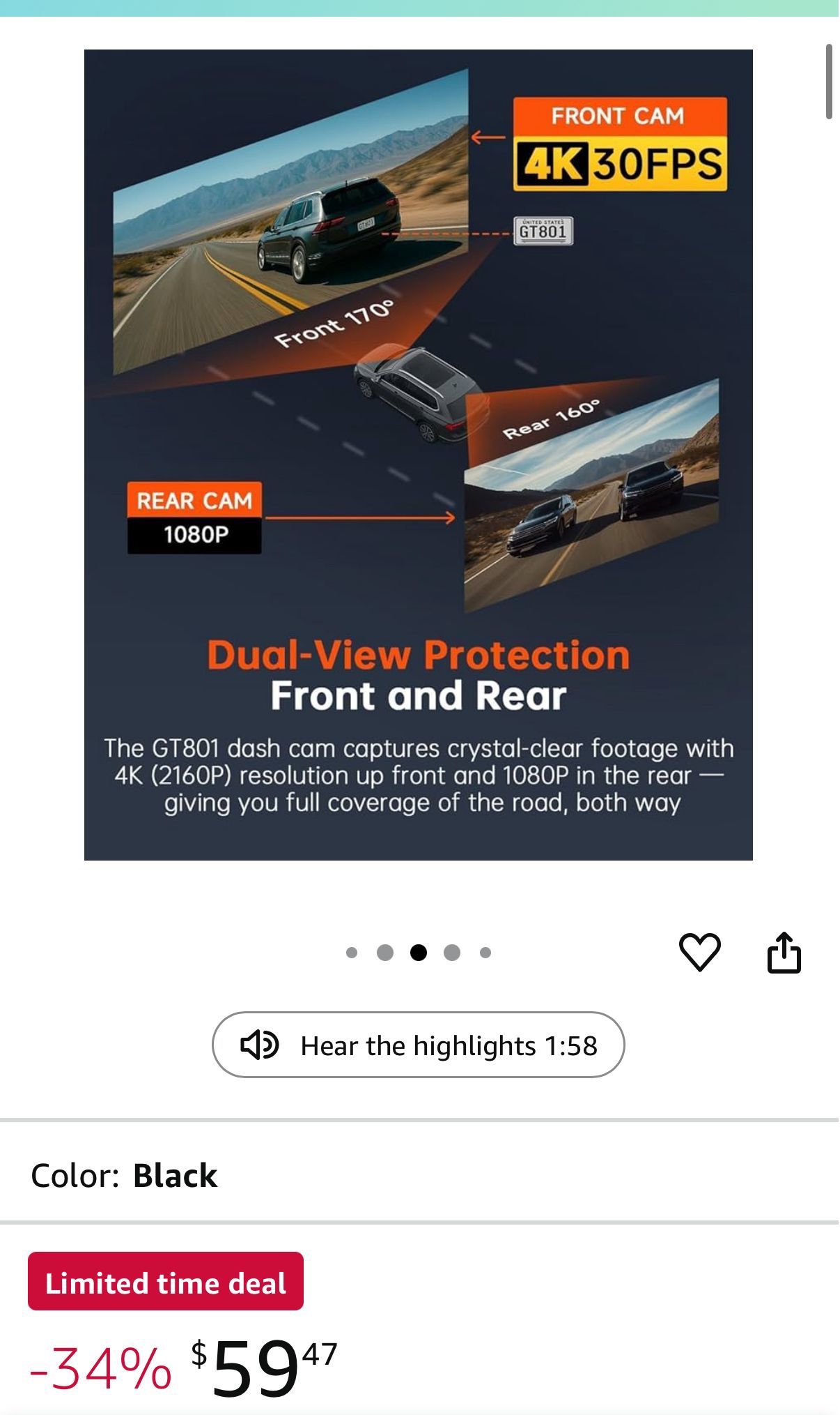 Dash Cam Front and Rear 1080P Full HD with Night Vision - photo 3