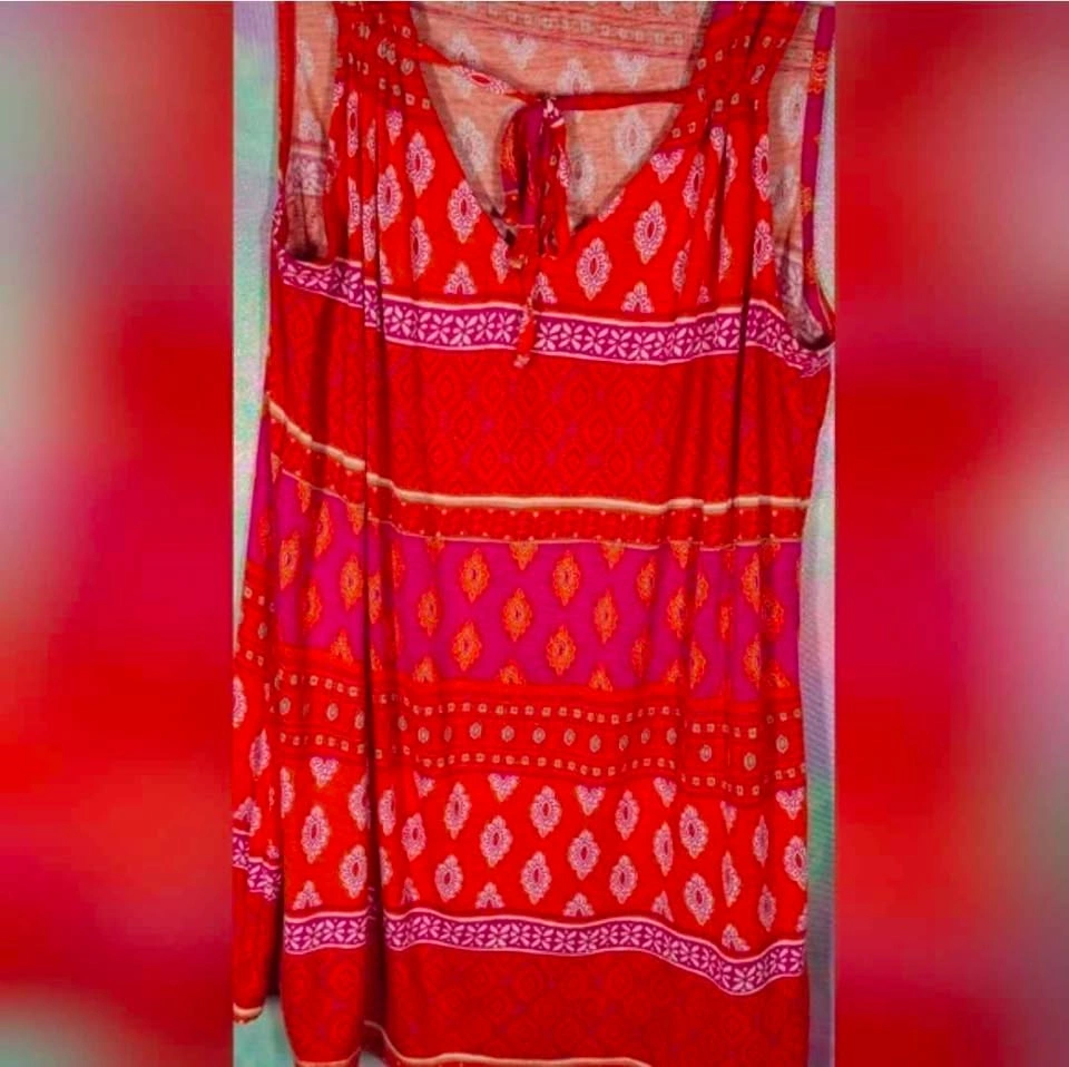 Old Navy Orange & Pink Ikat Print Tassle Tie-Up Sleeveless Top - photo 2