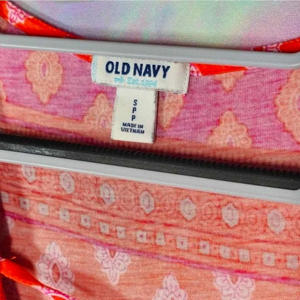 Old Navy Orange & Pink Ikat Print Tassle Tie-Up Sleeveless Top - photo 3