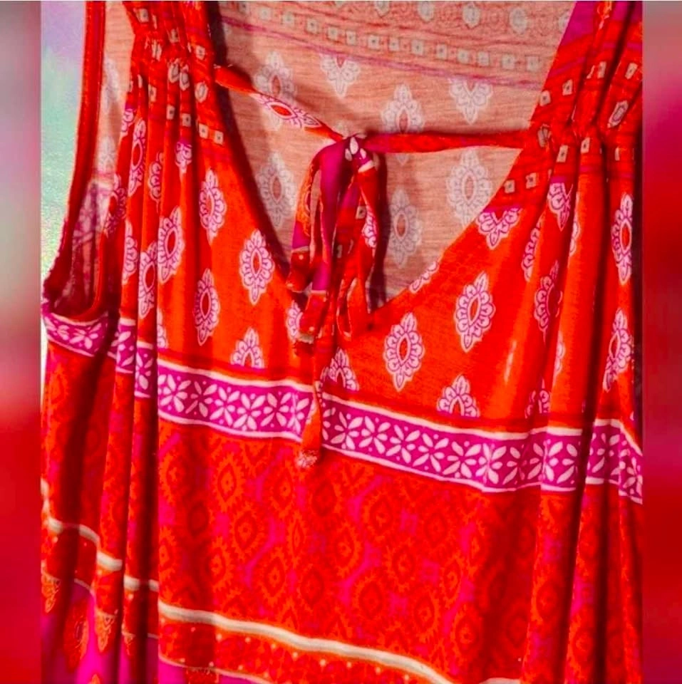 Old Navy Orange & Pink Ikat Print Tassle Tie-Up Sleeveless Top - photo 4