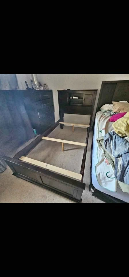 Twin Bed Frame with Bookcase Headboard