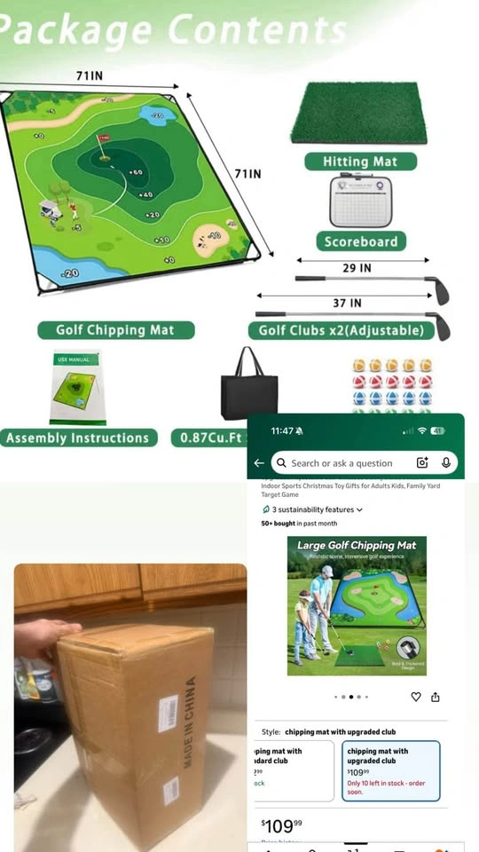 6ftx6ft Golf Chipping Game with Mat, 20 Balls, and Clubs