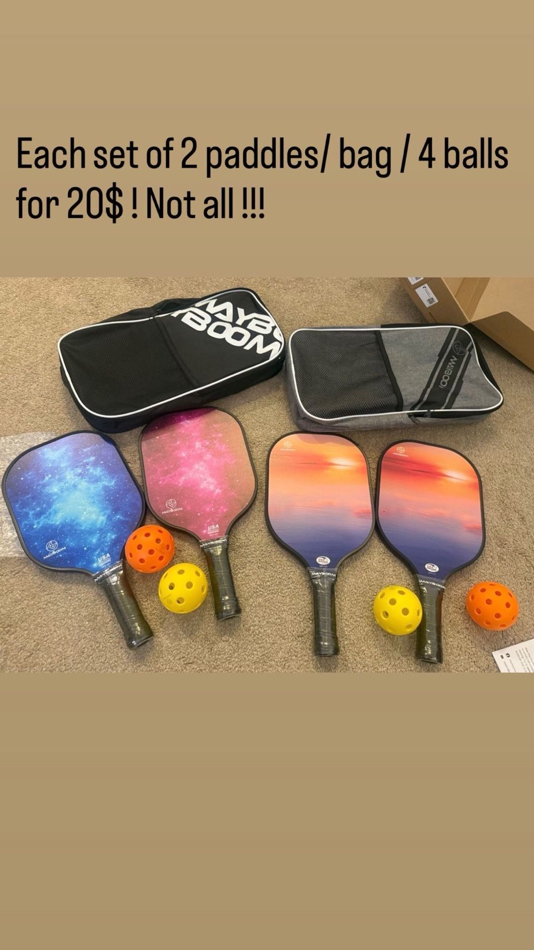 Pickleball Paddles Set of 2 USAPA Approved with 4 Balls and Bag