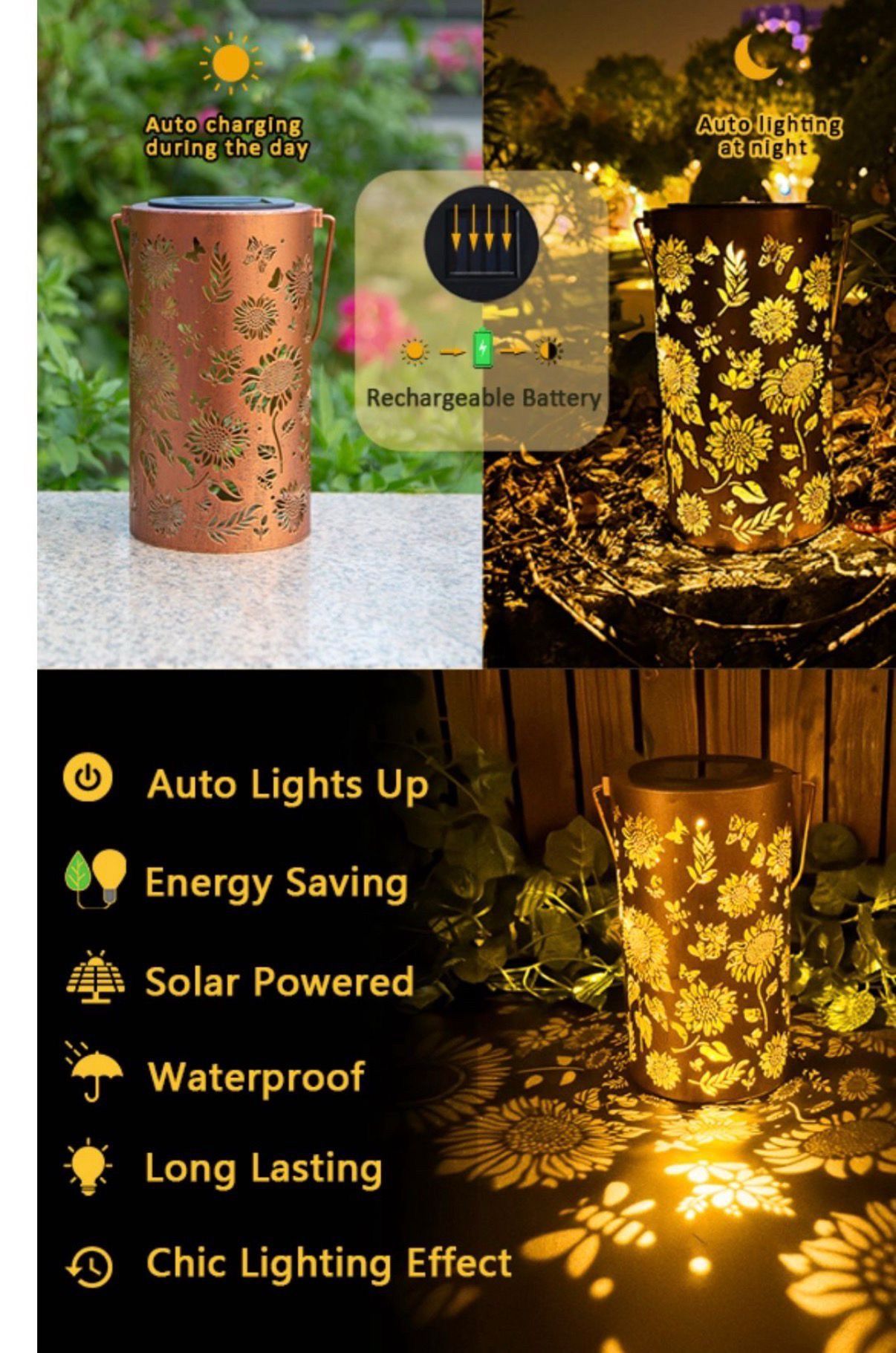 Sunflower Solar Lanterns Outdoor Waterproof with Shepherd Hook - photo 3