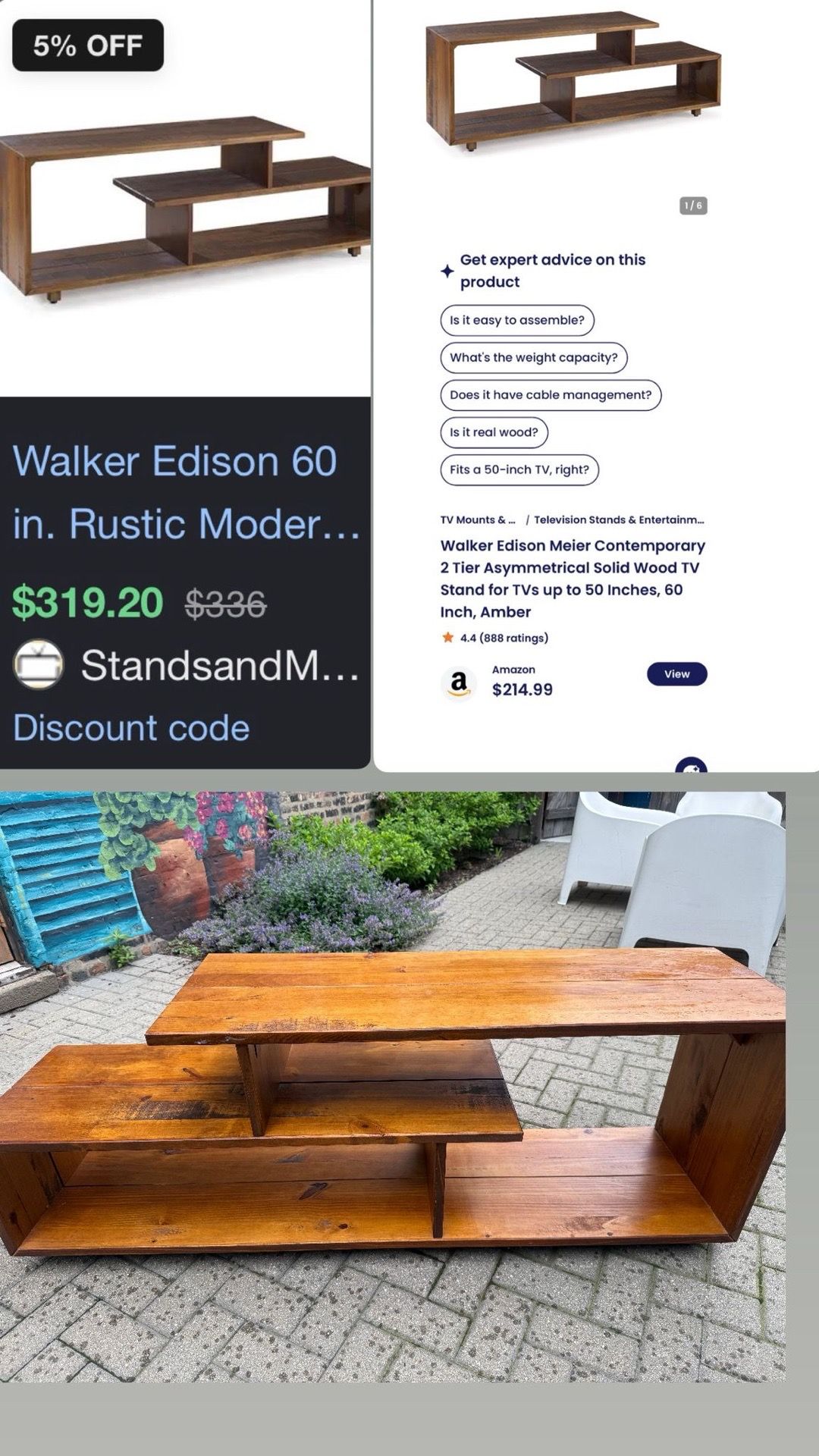 Walker Edison 60 in. Rustic Solid Wood TV Stand (Amber)