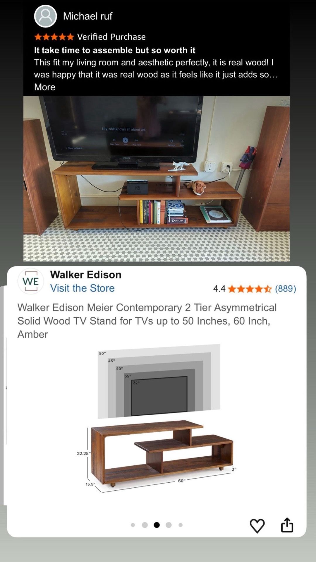 Walker Edison 60 in. Rustic Solid Wood TV Stand (Amber) - photo 3
