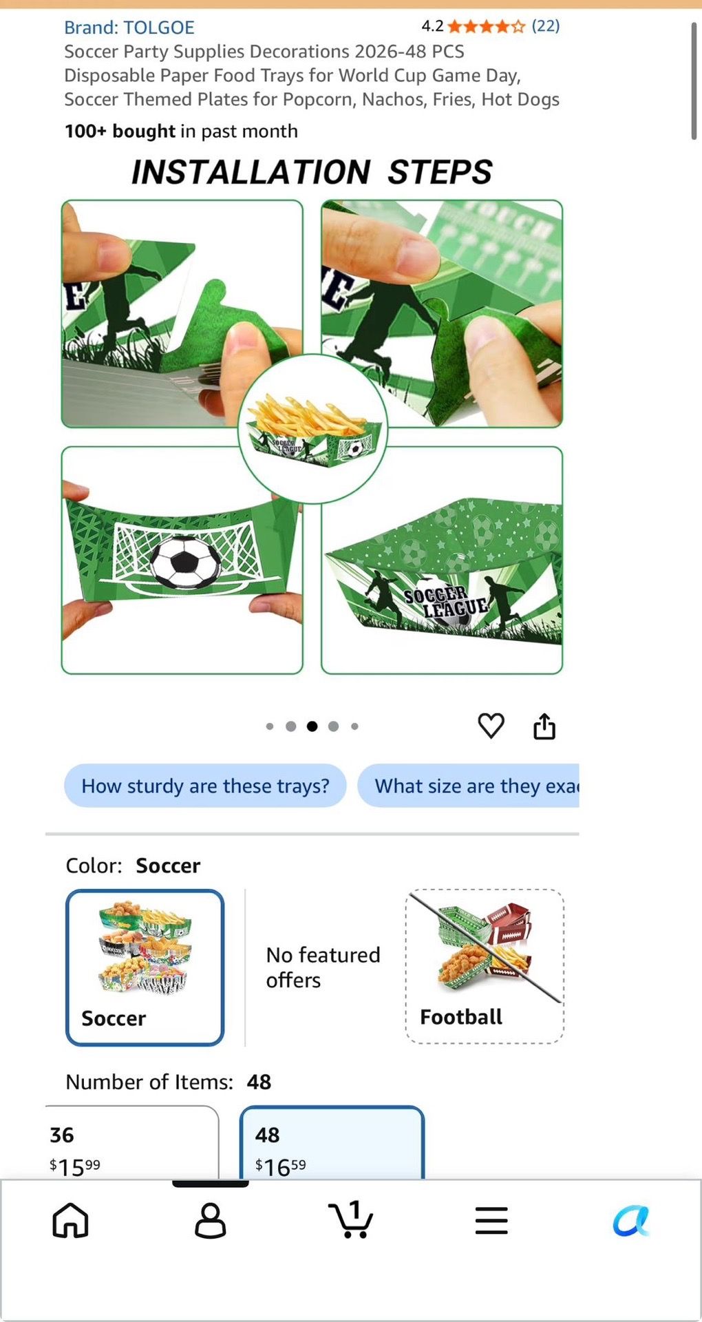 Soccer Party Supplies 48 PCS Disposable Paper Food Trays - photo 4