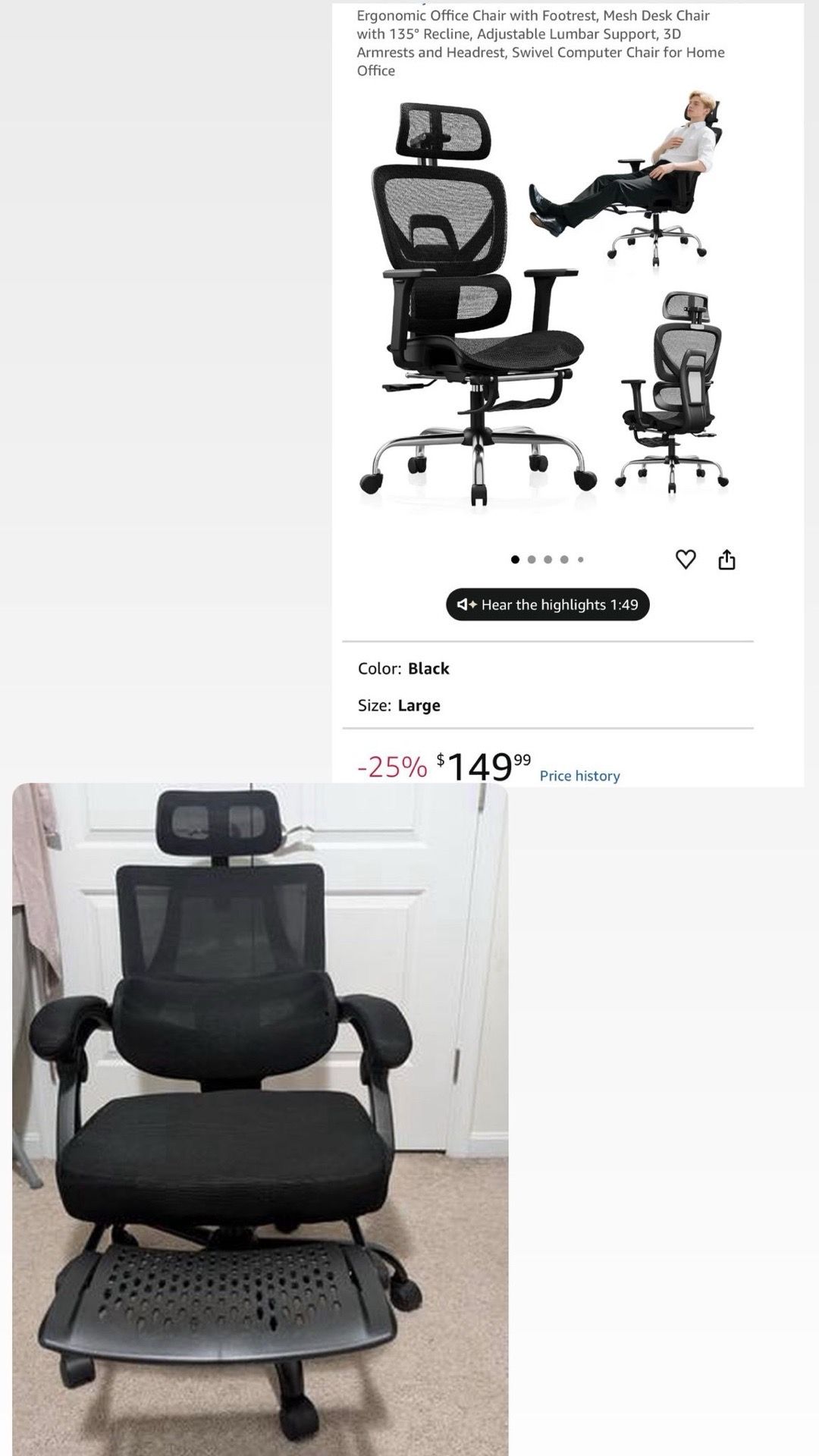 Ergonomic Office Chair with Footrest and Lumbar Support - photo 3