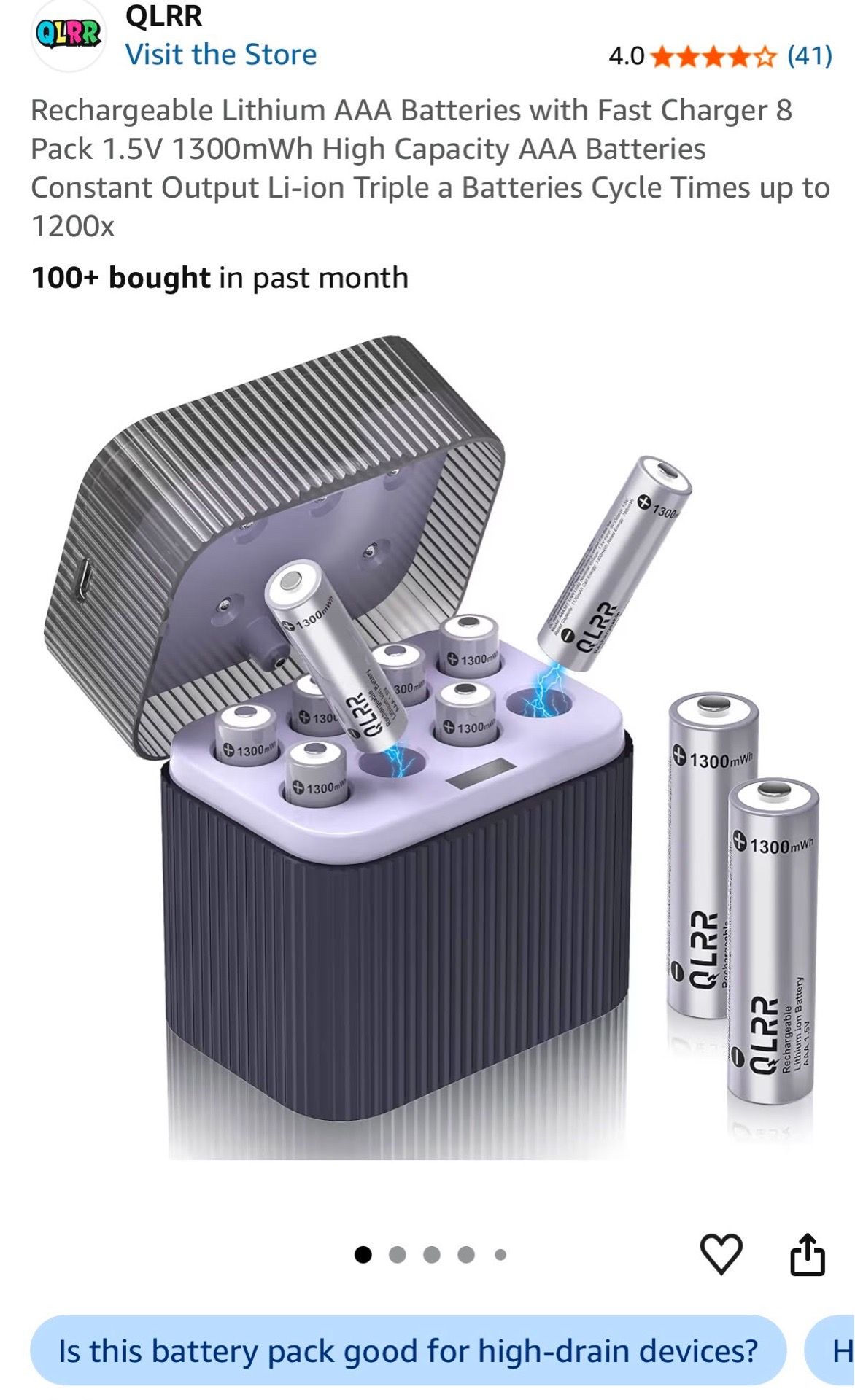8 Pack Rechargeable Lithium AAA Batteries with Fast Charger - photo 2
