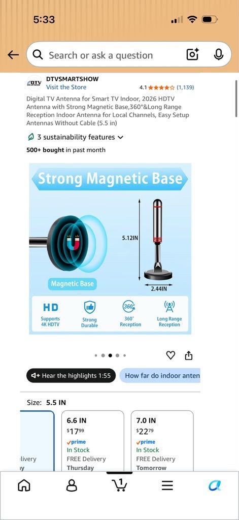 Digital TV Antenna for Smart TV Indoor with Magnetic Base - photo 4