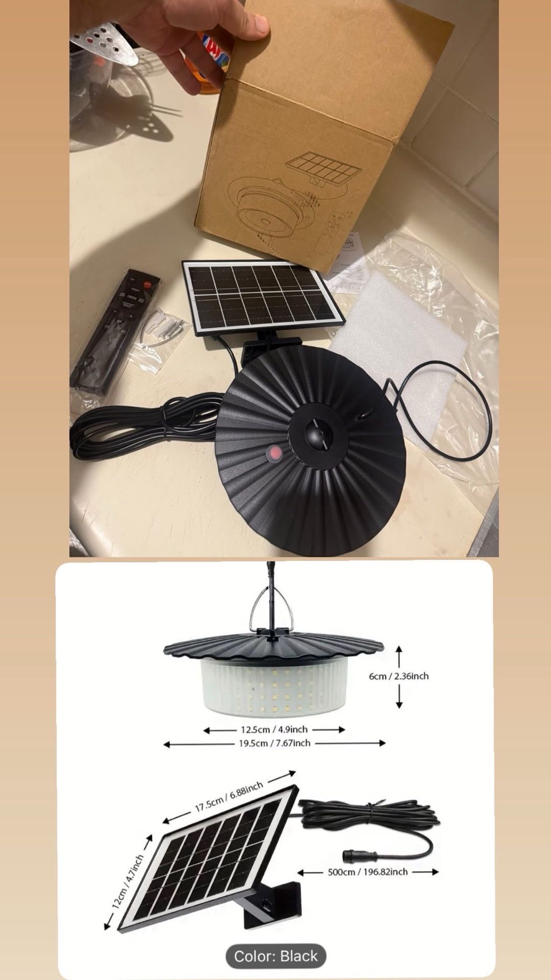Solar Motion Sensor Pendant Light with Remote Control - photo 3